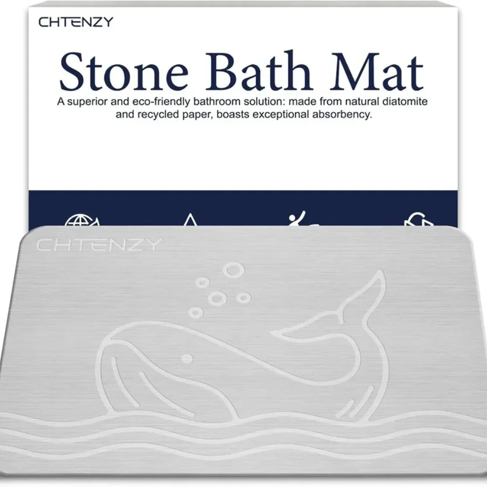 CHTENZY Stone Bath Mat, Diatomaceous Earth Bath Mat Non-Slip Absorbent Bath Ston
